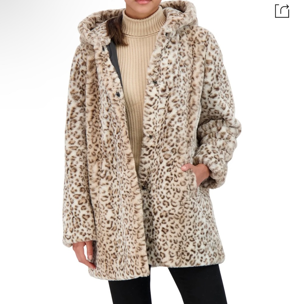Sebby | Reversible Hooded Faux Fur Coat | Size: Small | Color: Bright Leo